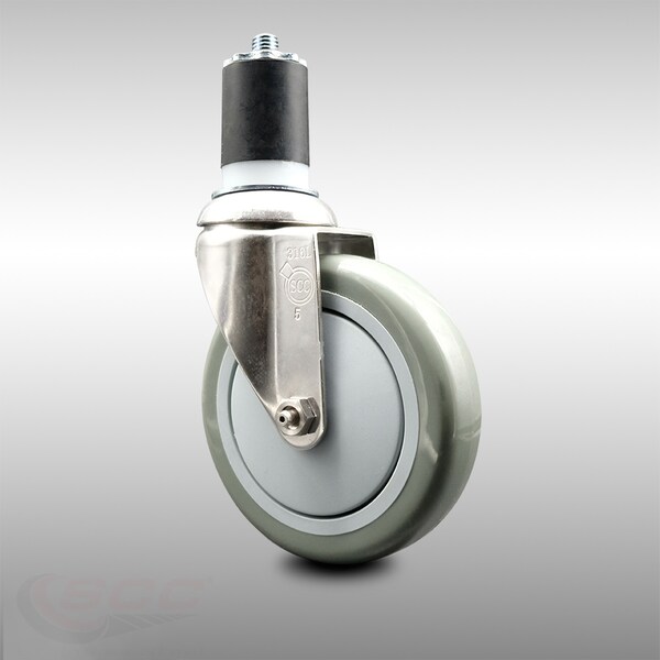 5 Inch 316SS Gray Polyurethane Wheel Swivel 1-7/8 Inch Expanding Stem Caster